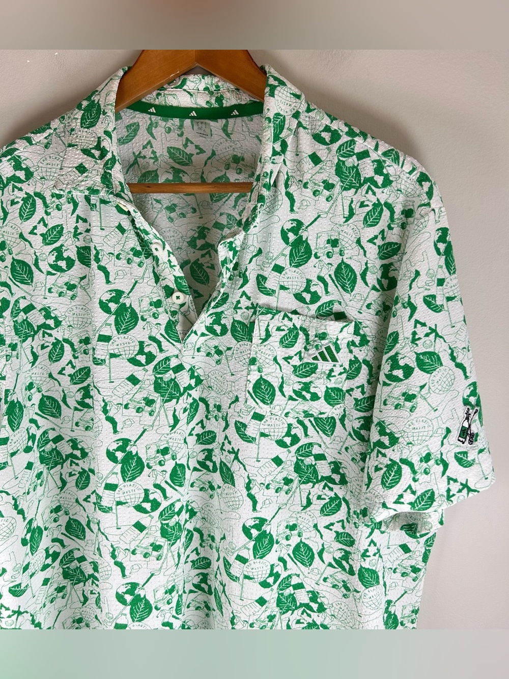 Adidas Men’s Play Green Graphic Golf Polo Shirt Size XL HS9054 Stretch EUC - Picture 3 of 14